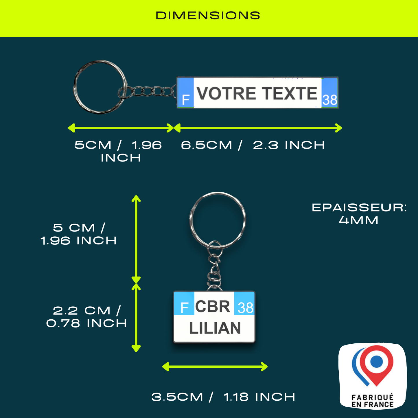 Porte clé à personnaliser forme plaque immatriculation 4 styles différents fait maison