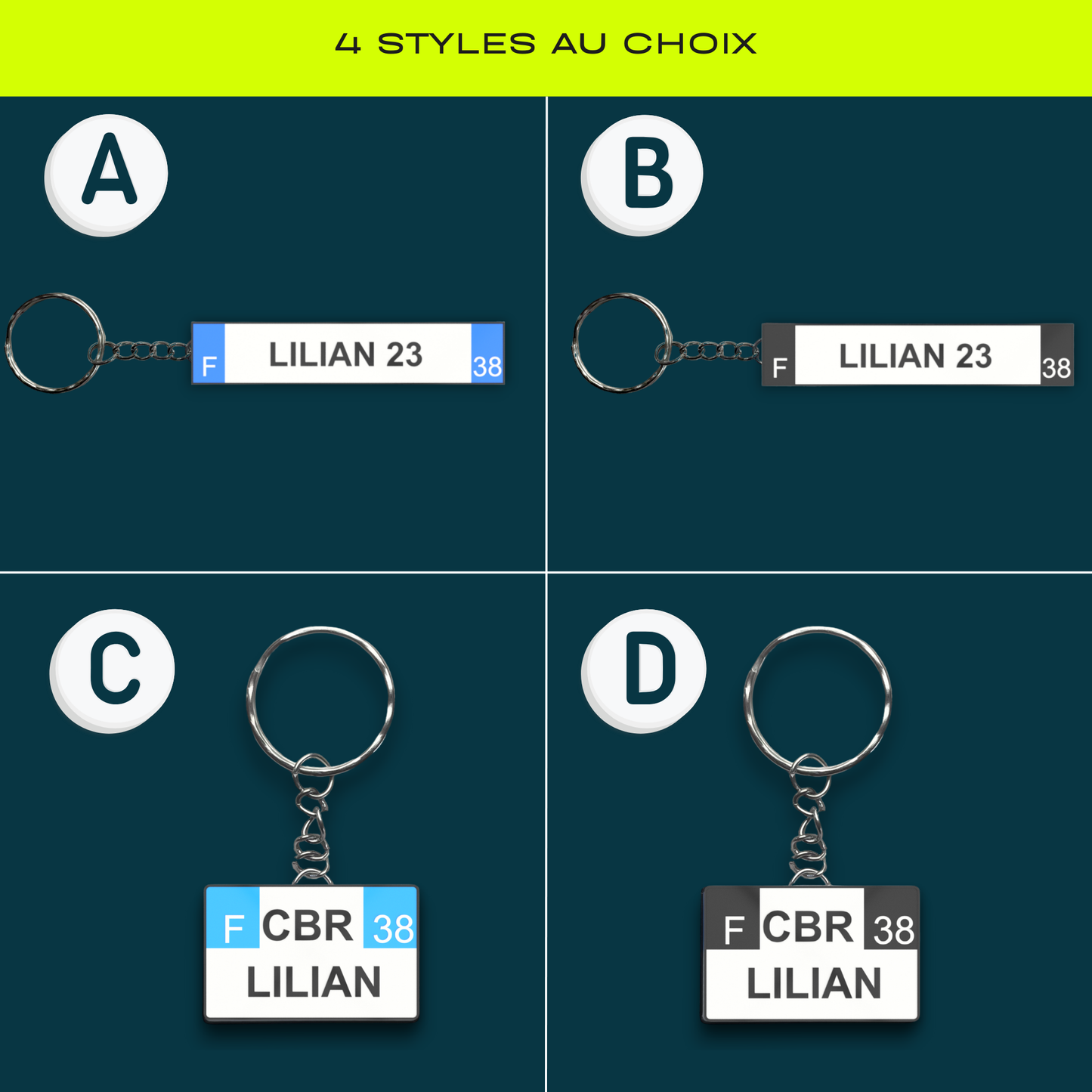 Porte clé à personnaliser forme plaque immatriculation 4 styles différents fait maison
