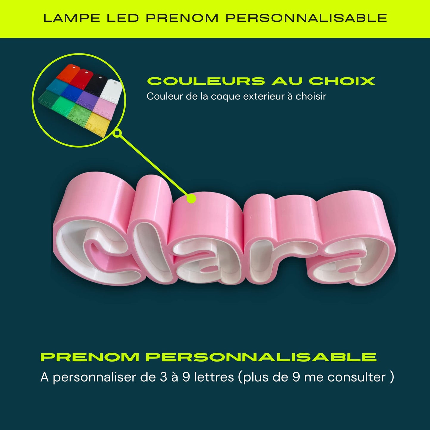 ELACE Lampe LED Prénom personnalisée Ht lettre 9 cm Design Décoration à offrir lampe avec prénom de votre choix