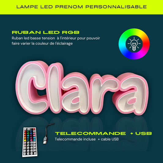 ELACE Lampe LED Prénom personnalisée Ht lettre 9 cm Design Décoration à offrir lampe avec prénom de votre choix