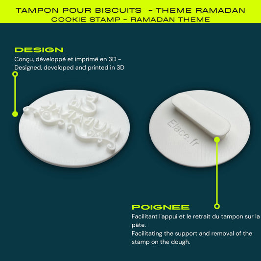 ELACE - Tampon Eid moubarak GRAND - ramadan Patisserie, sablé, biscuit, pâte à sucre, pâte à modeler-Décoration gâteau-Fait maison-France ELACE3D