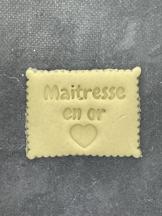 Emporte pièce - Maitresse en or - Message - pour la réalisaton de biscuit sablé, patisserie, pate à sucre -Décoration gateau-Fait maison- ELACE