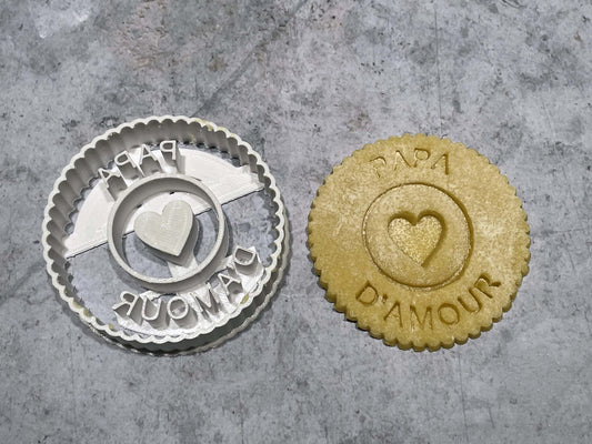 Emporte-pièce - Lot rond Papa d'maour + Maman d'amour - fête de pères des mères pâte à sucre, pâte à modeler-Décoration gâteau-Fait maison-France 3D