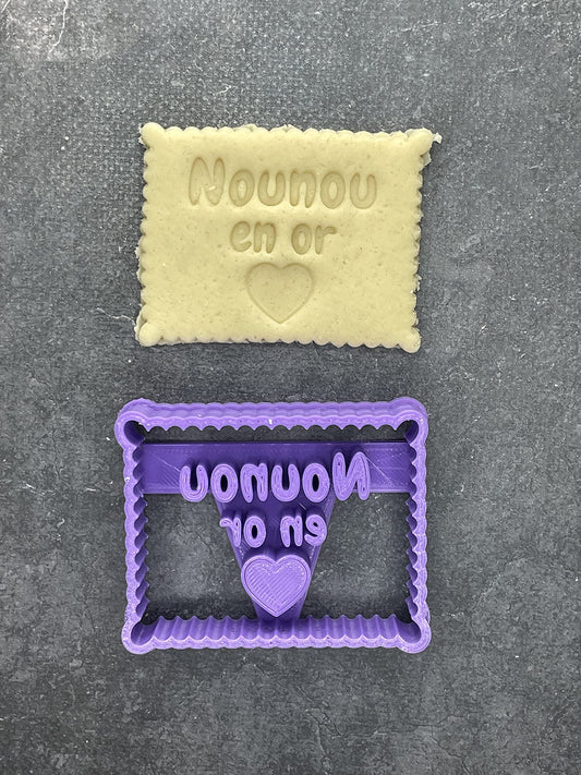 Emporte pièce - Nounou en or - Message - pour la réalisaton de biscuit sablé, patisserie, pate à sucre -Décoration gateau-Fait maison- ELACE