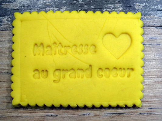 Emporte-pièce message Maitresse au grand coeur Patisserie, sablé, biscuit, pate à sucre, pate à modeler-Décoration gateau-Fait maison ELACE