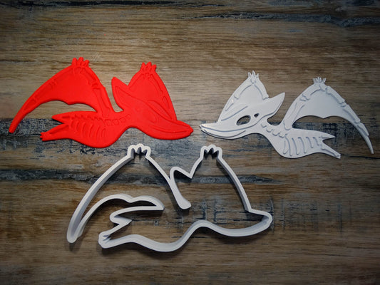 Emporte-pièce et Tampon Dinosaure Ptérodactyle Squellette Patisserie, sablé, biscuit, pate à sucre, pate à modeler-Décoration