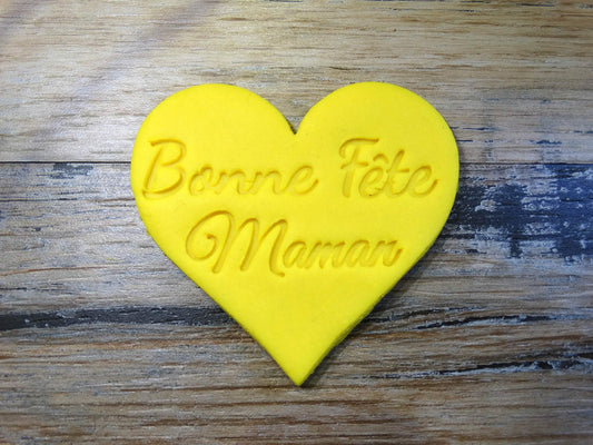 Emporte-pièce Coeur Bonne Fête Maman biscuit, pâte à sucre, pâte à modeler-Décoration gâteau-Fait maison-France 3D