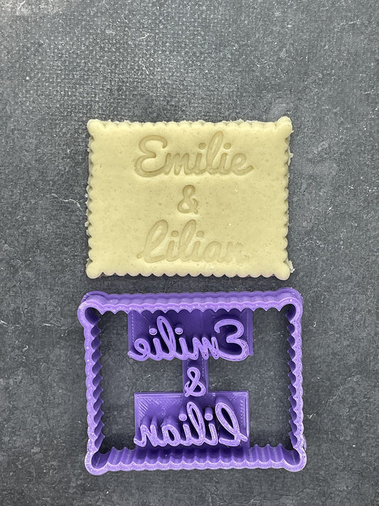 Emporte pièce -Biscuit 2 prénom - Personnalisation - pour la réalisaton de biscuit sablé, patisserie, pate à sucre -Décoration gateau-Fait maison- ELACE