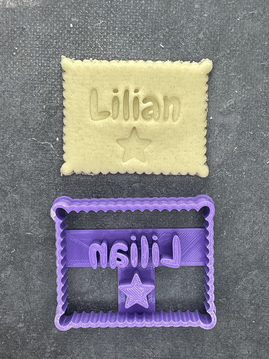 Emporte pièce -Biscuit prénom + motif étoile - Personnalisation - pour la réalisaton de biscuit sablé, patisserie, pate à sucre -Décoration gateau-Fait maison- ELACE
