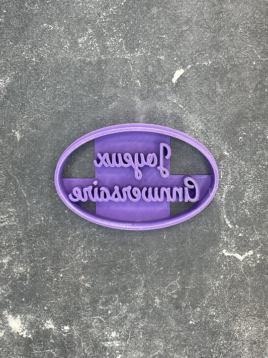 Emporte pièce Joyeux anniversaire ovale - Message - pour la réalisaton de biscuit sablé, patisserie, pate à sucre -Décoration gateau-Fait maison- ELACE