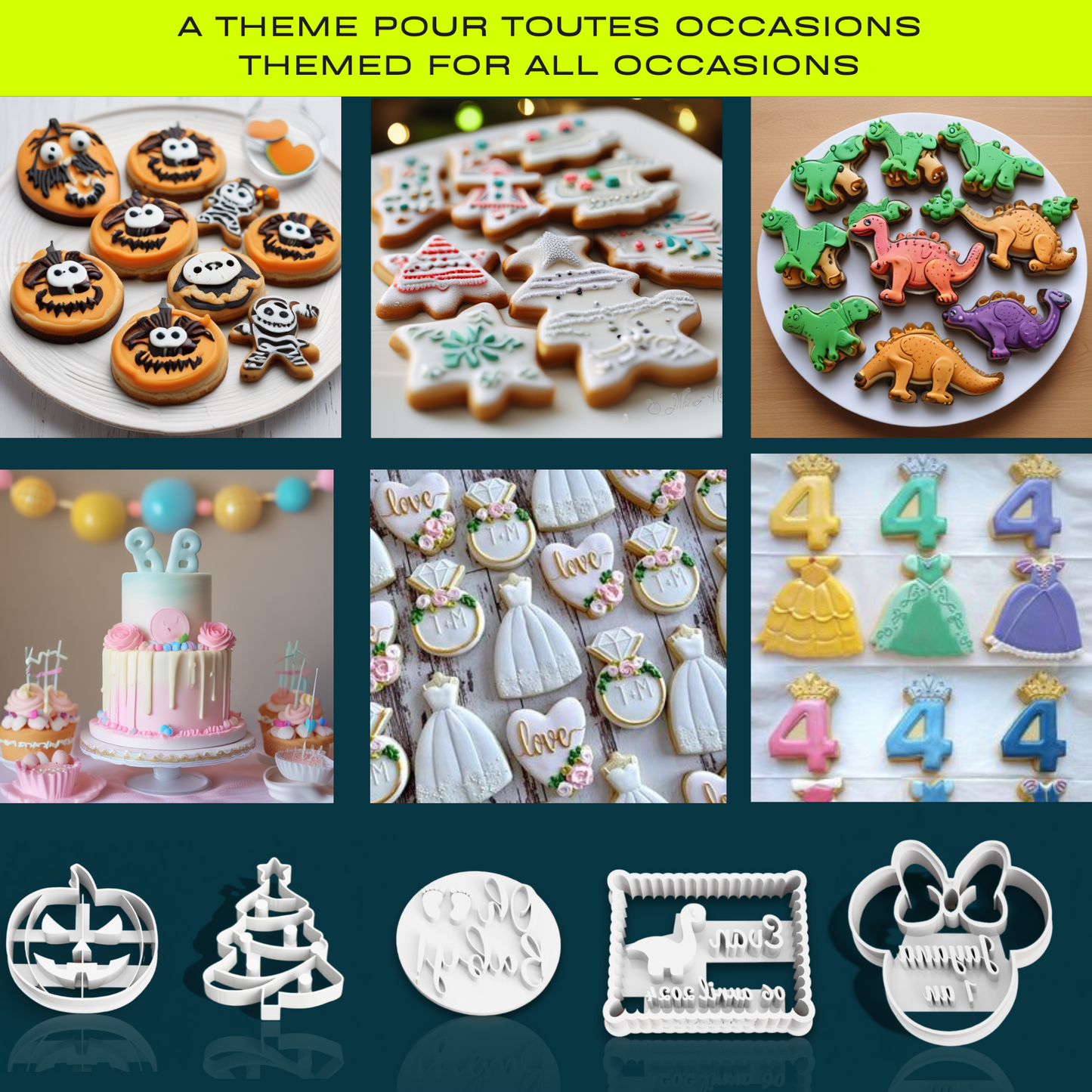 ELACE - Emporte-pièce Noël - Message Joyeuses Fêtes - Patisserie, sablé, biscuit, pâte à sucre, pâte à modeler-Décoration gâteau-France 3D