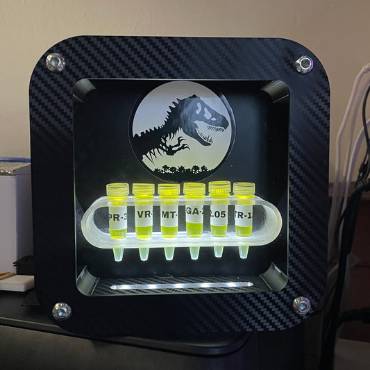 ELACE Présentoir avec 6 fioles rétro éclairage LED , représentation de l'ADN Jurassic Park pour Utilisation Fan Art Cosplay Collection (Copie)