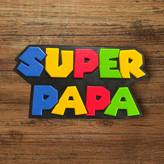 🦖 Plaque Murale 3D Super Papa dim 20x10cm - Style Mario - Logo Geek & Pop Culture