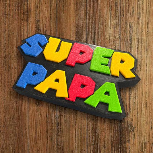 🦖 Plaque Murale 3D Super Papa dim 20x10cm - Style Mario - Logo Geek & Pop Culture