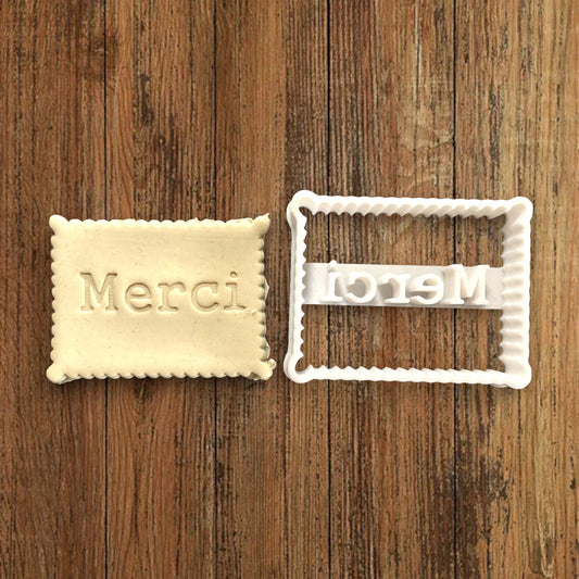 Emporte-pièce Merci  dim 7x5 pâte à sucre, pâte à modeler-Décoration gâteau-Fait maison-France 3D
