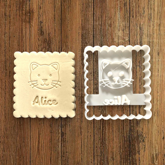 Emporte-pièce Animal Chat à personnaliser dim 7x6.5cm - biscuits sablés pâte à modeler-Décoration gâteau-Fait maison-France 3D