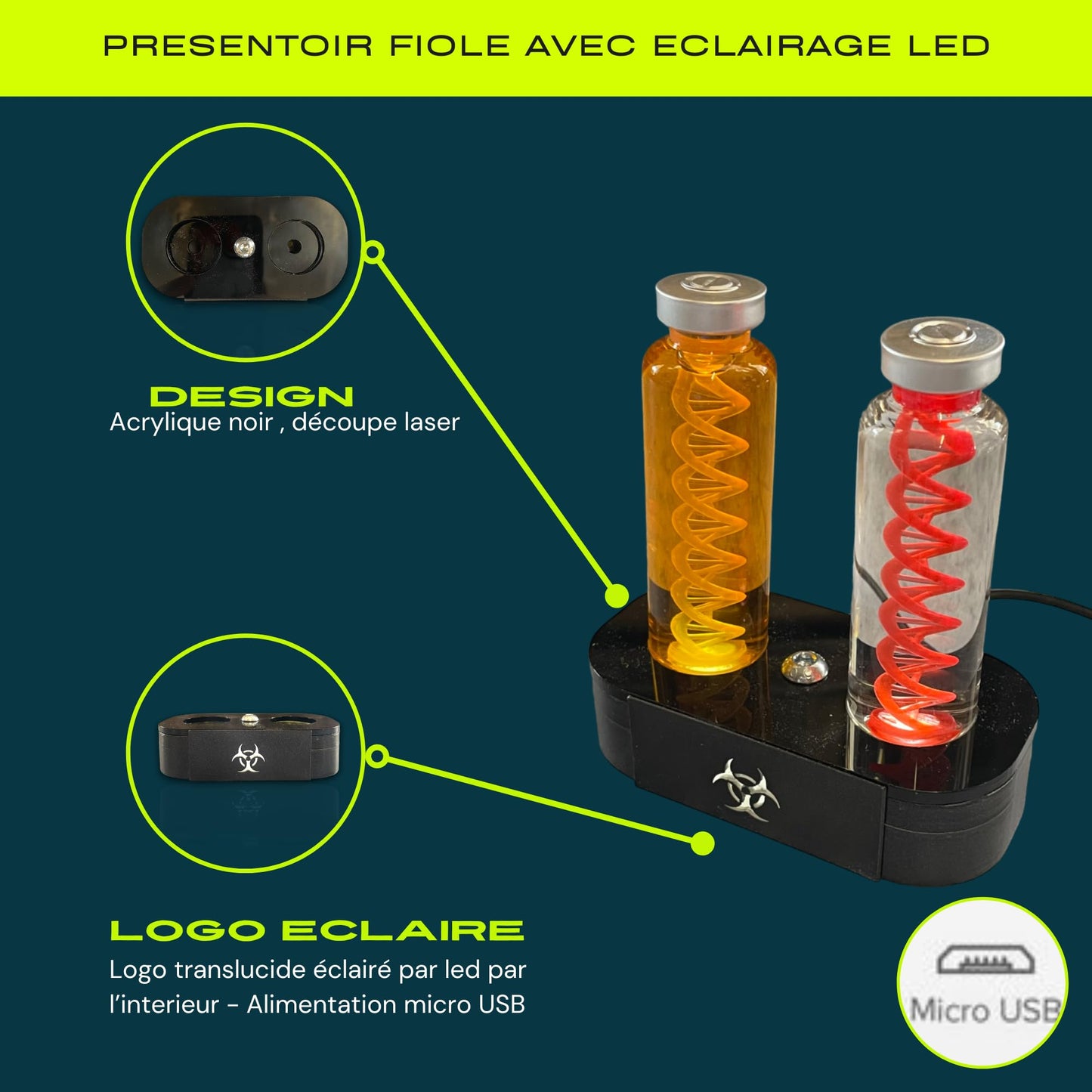 ELACE Présentoir pour fiole avec rétro éclairage LED du Logo Représentation d'un Virus pour Utilisation Fan Art Cosplay Collection