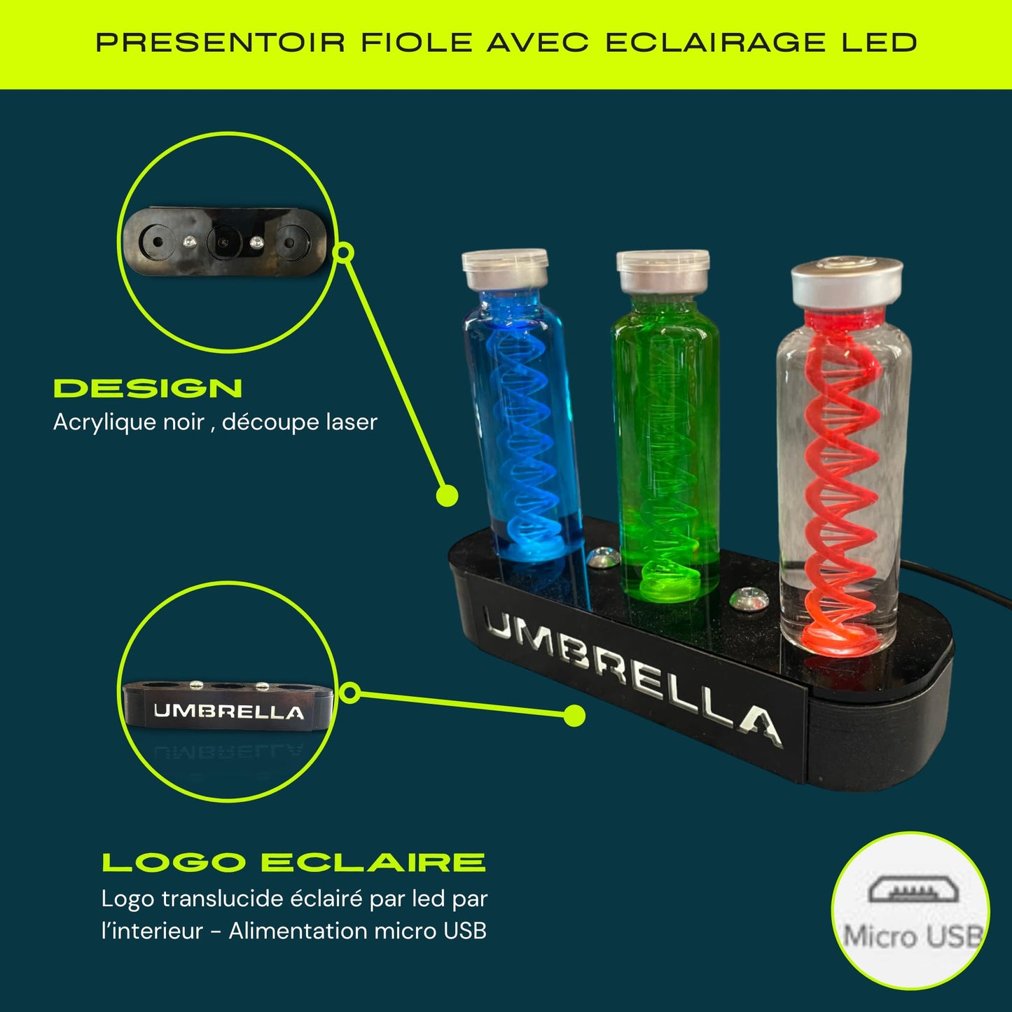 ELACE Présentoir pour fiole avec rétro éclairage LED du Logo Représentation d'un Virus pour Utilisation Fan Art Cosplay Collection