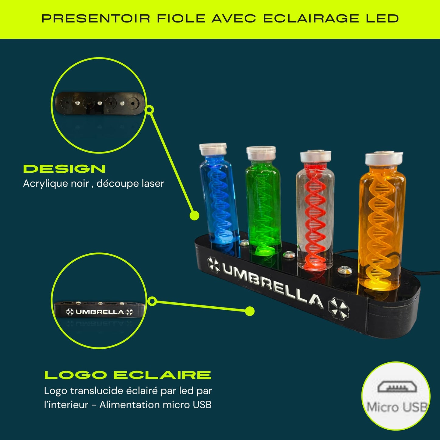 ELACE Présentoir pour fiole avec rétro éclairage LED du Logo Représentation d'un Virus pour Utilisation Fan Art Cosplay Collection