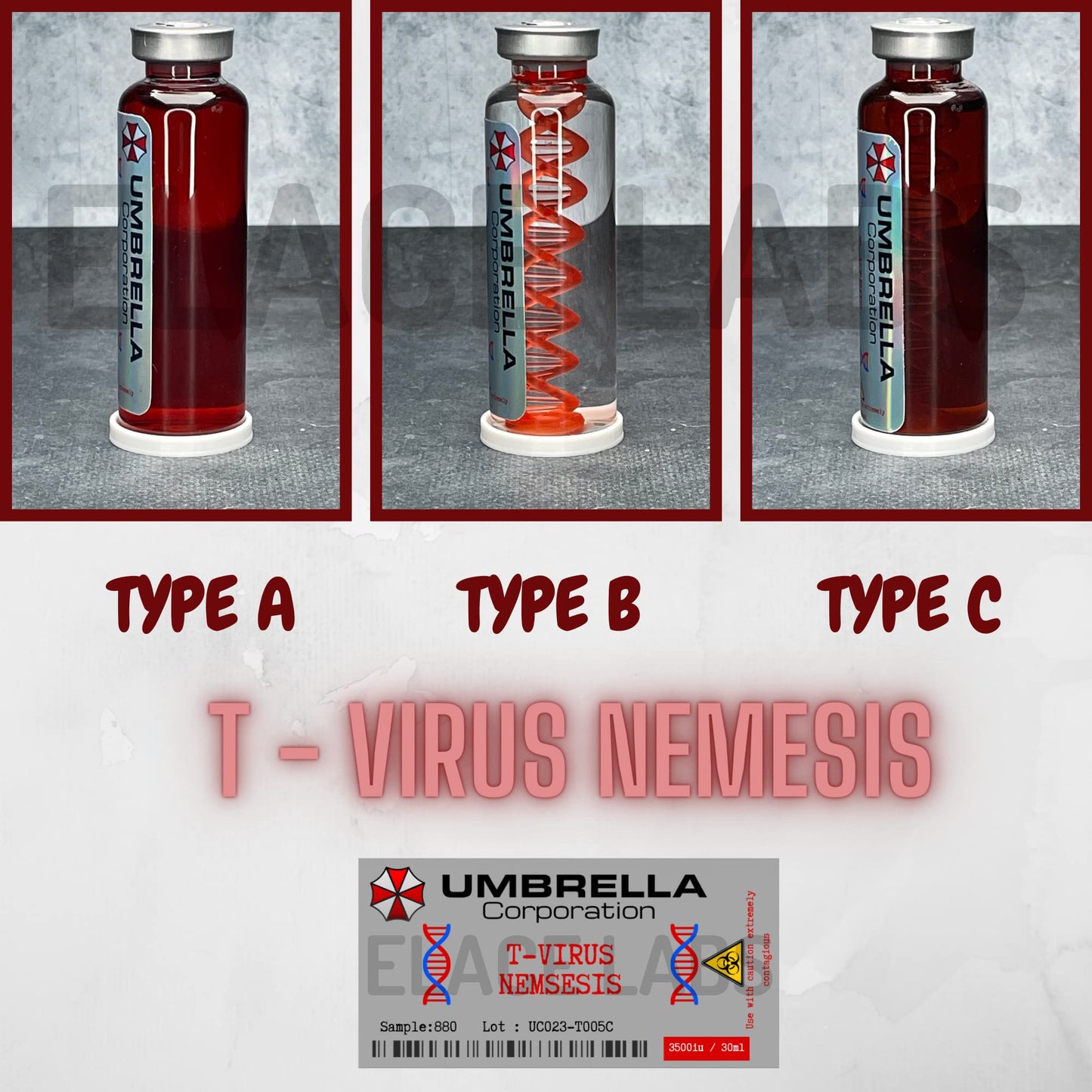 ELACE Fiole 05 T Virus Nemesis Resident Evil Représentation d'un Virus pour Utilisation Fan Art Cosplay Collection