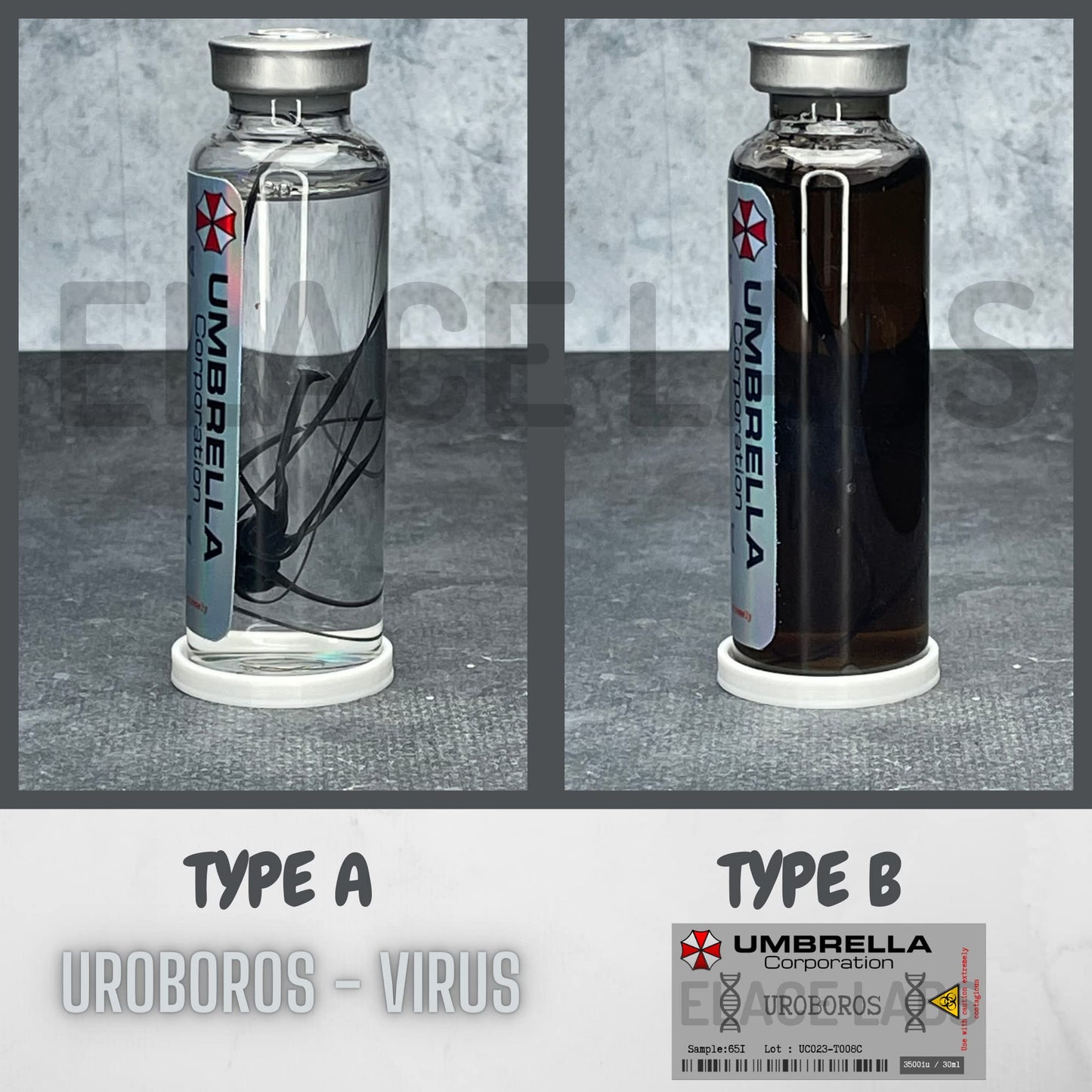 ELACE Fiole Virus 08 Uroboros Virus- Resident Evil Représentation d'un Virus pour Utilisation Fan Art Cosplay Collection