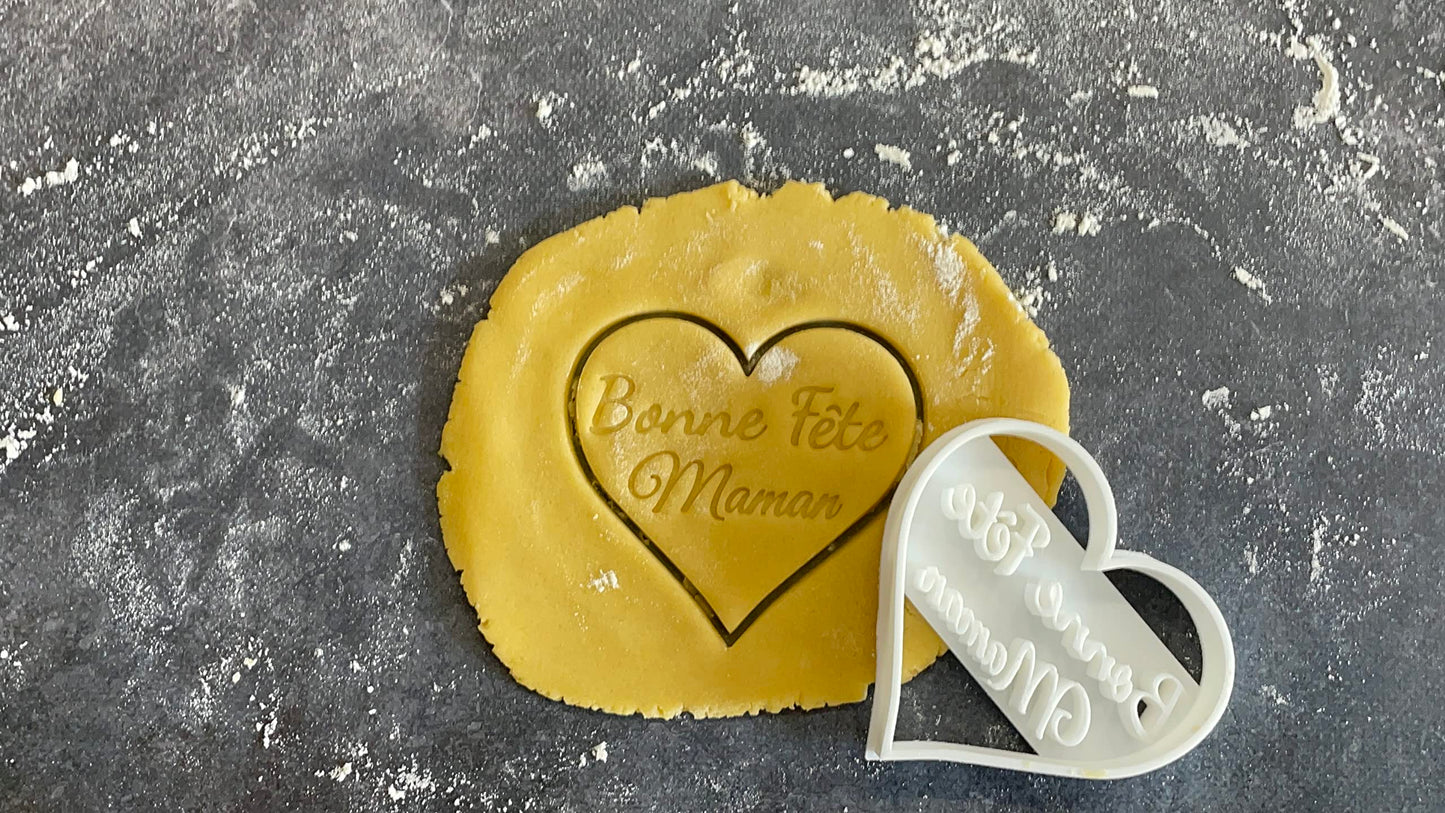 Emporte-pièce Coeur Bonne Fête PAPA personalisable Patisserie, sablé, biscuit, pâte à sucre, pâte à modeler-Décoration gâteau-Fait maison-FR ELACE 3D