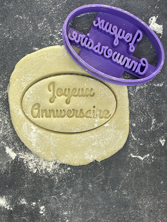 Emporte pièce Joyeux anniversaire ovale - Message - pour la réalisaton de biscuit sablé, patisserie, pate à sucre -Décoration gateau-Fait maison- ELACE