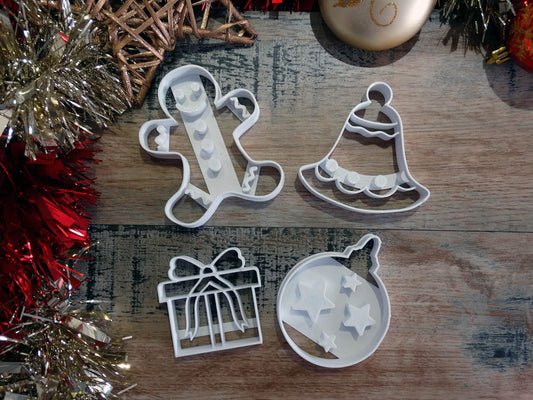ELACE - Emporte-pièce Noël - Pack de 4 détaillés de noël- Patisserie, sablé, Biscuit, pâte à Sucre, pâte à Modeler-Décoration gâteau-France 3D